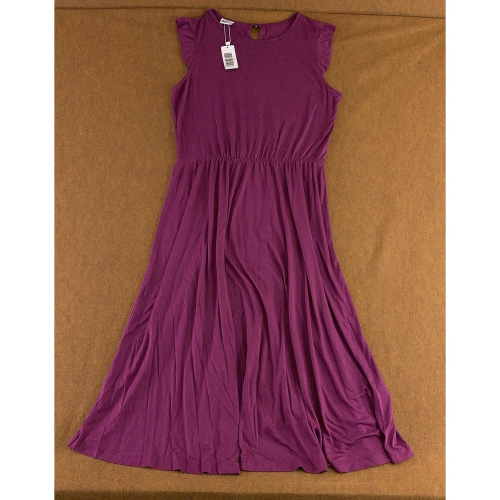 Beach Time Womens 12 Lila Purple Ruffle Sleeve Marl Flared Maxi Day Dress NWT